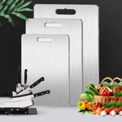 Skärbrädor-OBOSOE 3-Delars Rostfria Skärbrädor - Dubbelhäftande & Hygienisk för Kök, Grill & Camping