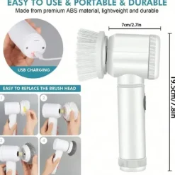 OBOSOE Elektrisk rengöringsborste med 5 utbytbara huvuden – USB-laddning, IPX6 vattentät, vit