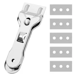 OBOSOE Glashällsskrapa / Glasskrapa i rostfritt stål – Med 5 utbytbara blad för fönster, spis och golv