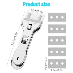 OBOSOE Glashällsskrapa / Glasskrapa i rostfritt stål – Med 5 utbytbara blad för fönster, spis och golv