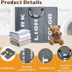 Tvättutrustning-OBOSOE Hopfällbar Tvättkorg i Tyg med 3 Fack – Tvättsorterare & Förvaringskorg för Kläder och Leksaker