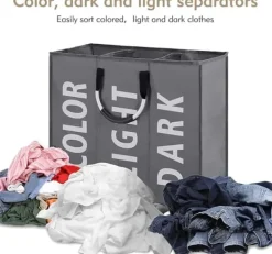 Tvättutrustning-OBOSOE Hopfällbar Tvättkorg i Tyg med 3 Fack – Tvättsorterare & Förvaringskorg för Kläder och Leksaker