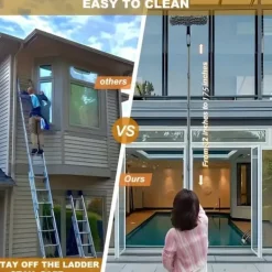 OBOSOE 2-i-1 Fönsterskrapa med Teleskopskaft 313cm – Fönstertvätt och Skrapa för Höga Fönster, Bilar, Dusch, Inomhus & Utomhus