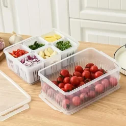 OBOSOE 6-i-1 Kylförvaringslåda - Plastbehållare med Lock för Grönsaker & Frukt | Färskvarande Drainagebox till Kök