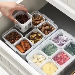 OBOSOE 6-i-1 Kylförvaringslåda - Plastbehållare med Lock för Grönsaker & Frukt | Färskvarande Drainagebox till Kök
