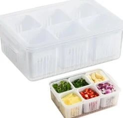 OBOSOE 6-i-1 Kylförvaringslåda - Plastbehållare med Lock för Grönsaker & Frukt | Färskvarande Drainagebox till Kök