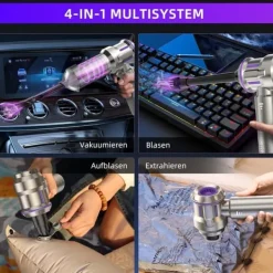 Handdammsugare-OBOSOE 4-i-1 Trådlös Handdammsugare – Mini Dammsugare med Självtömning, 3 Sugnivåer för Hem, Bil & Husdjur