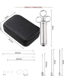 OBOSOE Marinadspruta i rostfritt stål – Köttspruta med 3 nålar för BBQ, grill, stek och marinad