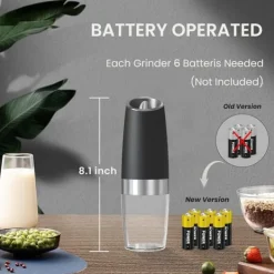 OBOSOE 2-Pack Elektrisk Salt- och Pepparkvarn med LED-ljus – Batteridriven Automatisk Kryddkvarn med Justerbar Grovlek