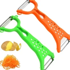 OBOSOE 2-pack 2-i-1 Grönsaksskalare & Råkostjärn – Dubbelverkande Skalare i Rostfritt Stål med Ergonomiskt Handtag
