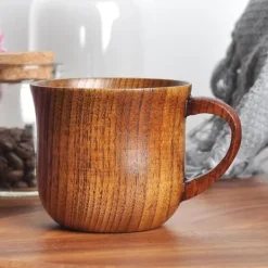 Kaffe- & Teserviser-OBOSOE 4-pack trämuggar med handtag – 150 ml naturliga drickskoppar i hagtornsträ