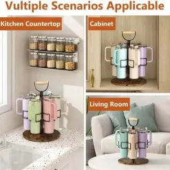 OBOSOE Roterbart gjutjärnsglasställ med handtag - Slipfast träbas, 360° rotation, kolfatställning, praktiskt för kök & vardagsrum