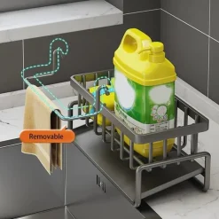 OBOSOE Självtränande tvål svamp hållare, rostfritt stål handfat hylla, kök handfat avloppshylla med delare, kök bänkskiva arrangöre