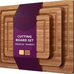 OBOSOE Skärbrädor i Bambu 3-pack – Tjocka Träskärbrädor för Kött, Grönsaker & Frukt – Jul, Halloween & Högtider