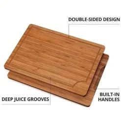 OBOSOE Skärbrädor i Bambu 3-pack – Tjocka Träskärbrädor för Kött, Grönsaker & Frukt – Jul, Halloween & Högtider