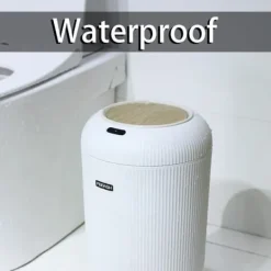 Soptunnor & Papperskorgar-OBOSOE Smart sopkorg med lock, Rund sopkorg med ben, Vattentät beröringslös sopkorg, Avfallskorg för sovrum, Badrum, Kök, Vardagsrum, Kontor