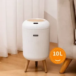 Soptunnor & Papperskorgar-OBOSOE Smart sopkorg med lock, Rund sopkorg med ben, Vattentät beröringslös sopkorg, Avfallskorg för sovrum, Badrum, Kök, Vardagsrum, Kontor