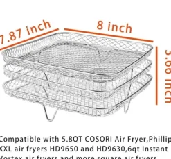 OBOSOE Tre lager 304 rostfritt stålrack för luftfritös, grillställ och torkställ, passar för luftfritös och ugn