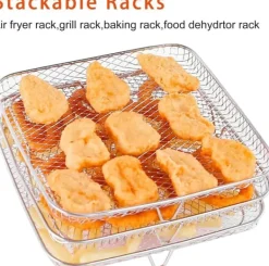 OBOSOE Tre lager 304 rostfritt stålrack för luftfritös, grillställ och torkställ, passar för luftfritös och ugn