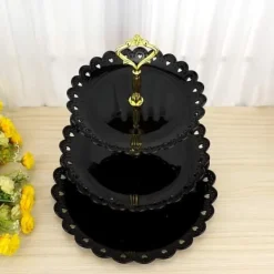 OBOSOE Trevånings godis- och tårtfat i svart PP – fruktfat, dessertställ för bröllop och fest