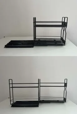 OBOSOE 2-vånings Kryddhylla för Skåp – Tung Duty Utdraggbar Design med Märklappar, 13 cm bred x 27 cm djup x 25 cm hög (Utan Burkar)