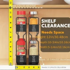 OBOSOE 2-vånings Kryddhylla för Skåp – Tung Duty Utdraggbar Design med Märklappar, 13 cm bred x 27 cm djup x 25 cm hög (Utan Burkar)