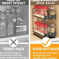 OBOSOE 2-vånings Kryddhylla för Skåp – Tung Duty Utdraggbar Design med Märklappar, 13 cm bred x 27 cm djup x 25 cm hög (Utan Burkar)