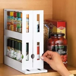 OBOSOE 2-vånings Utdragbar Kryddförvarare - Kryddburksorganizer för Köksskåp | Smidigt Dragbart Hyllsystem för Kryddor & Småflaskor
