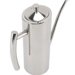 Olje- & Vinägerbehållare-Oljedispenserflaska Rostfritt stål Spegel Utseende Böjda handtag Ergonomiskt grepp droppfri oljeflaska för kök
