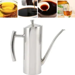 Olje- & Vinägerbehållare-Oljedispenserflaska Rostfritt stål Spegel Utseende Böjda handtag Ergonomiskt grepp droppfri oljeflaska för kök