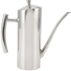 Olje- & Vinägerbehållare-Oljedispenserflaska Rostfritt stål Spegel Utseende Böjda handtag Ergonomiskt grepp droppfri oljeflaska för kök