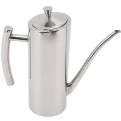 Olje- & Vinägerbehållare-Oljedispenserflaska Rostfritt stål Spegel Utseende Böjda handtag Ergonomiskt grepp droppfri oljeflaska för kök