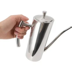 Olje- & Vinägerbehållare-Oljedispenserflaska Rostfritt stål Spegel Utseende Böjda handtag Ergonomiskt grepp droppfri oljeflaska för kök