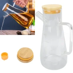 Oljeflaska i högt borosilikatglas, dammtät, klar vinägerdispenser i glas med ergonomiskt handtag för kök, 900 ml