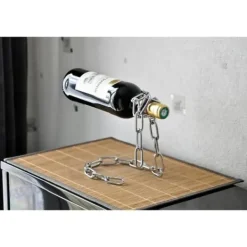 Vinflaskhållare-Original metall kedja flaskhållare - Grå