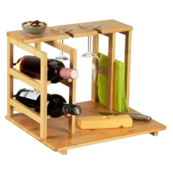 Vinflaskhållare-Ostbricka, Bambumaterial, 26.5x40.5x33 cm, Natur