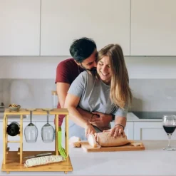 Vinflaskhållare-Ostbricka, Bambumaterial, 26.5x40.5x33 cm, Natur