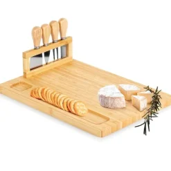 Serveringsfat & Skålar-Ostbricka i bambu med knivar, 5 delar.