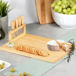 Serveringsfat & Skålar-Ostbricka i bambu med knivar, 5 delar.