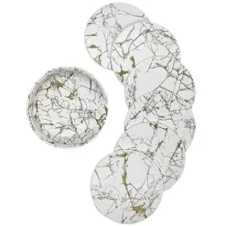 Glasunderlägg-6-Pack Glasunderlägg PU-Läder Guld Marmor Vit