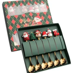 Matbestick-1-pack julskedar i rostfritt stål, 6 delar, set med presentask