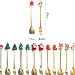 Matbestick-1-pack julskedar i rostfritt stål, 6 delar, set med presentask