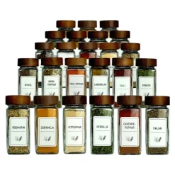 24-Pack Kryddburkar med Akaciaträlock – Kryddset med Svenska etiketter