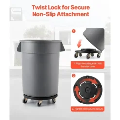 2-pack Rund Papperskorgs-Dolly, Passar 20, 32, 44, 55 Gal Sopbehållare, Robust och Lätt att Flytta