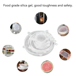 6-pack återanvändbara silikonsträckbara lock - Högtemperaturbeständig - Rund - Kylskåp, mikrovågsugn, ugnsskydd
