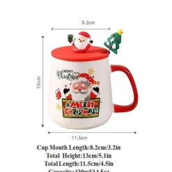 Kaffe- & Teserviser-1-pack utsökt 3D-kaffekopp i keramik med lock, julmugg, med ett sött trädmönster på handtaget