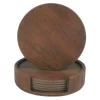 Glasunderlägg-6-Pack Vändbara Glasunderlägg Valnöt PU med Hållare Brun