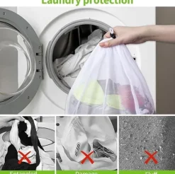 Tvättutrustning-4-packTvättpåsar med fint nät ,Tvättpåse med snörstoppare , Vit