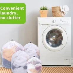 Tvättutrustning-4-packTvättpåsar med fint nät ,Tvättpåse med snörstoppare , Vit