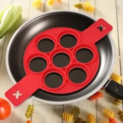 Köksformar-Pannkaksform - Köksredskap - Röd silikon - 7 cirklar - Värmebeständig - Lätt att rengöra